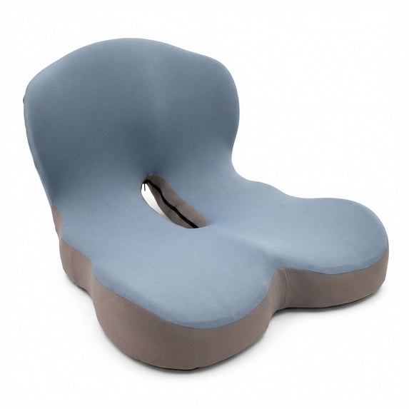 Ergonomic Memory Foam Seat Cushion with Lumbar Support, Contoured U-Shaped Design, Non-Slip Grips and Removable Washable Cover - Light Blue