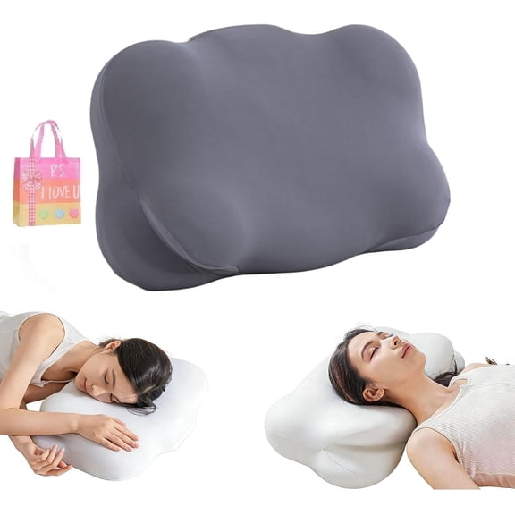 Ergonomic Memory Foam Sleep Cloud Pillow, Adjustable Neck Support Cooling Pillow for Side Back Stomach Sleepers, Breathable Cover for Adults (Dark Grey)  Z