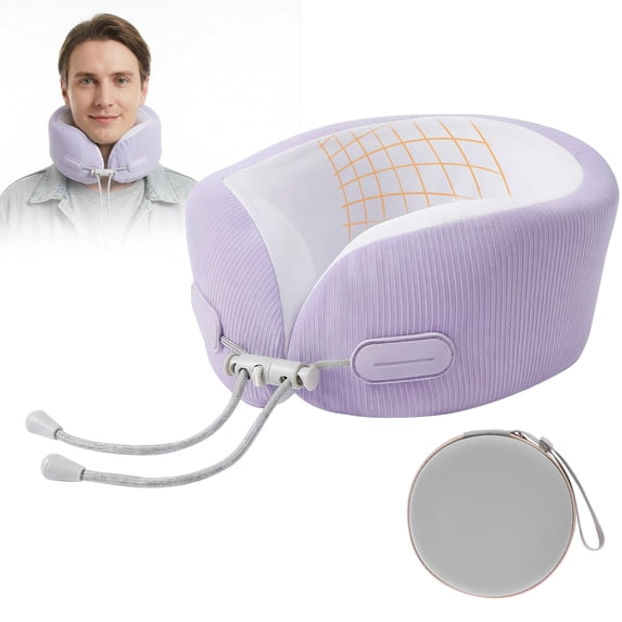 Memory Foam Travel Neck Pillow with Adjustable Buckle, Ergonomic 360° Chin Support for Airplane Long Flights, Washable Ice Silk Cover, Portable Neck Pillow for Travel, Purple