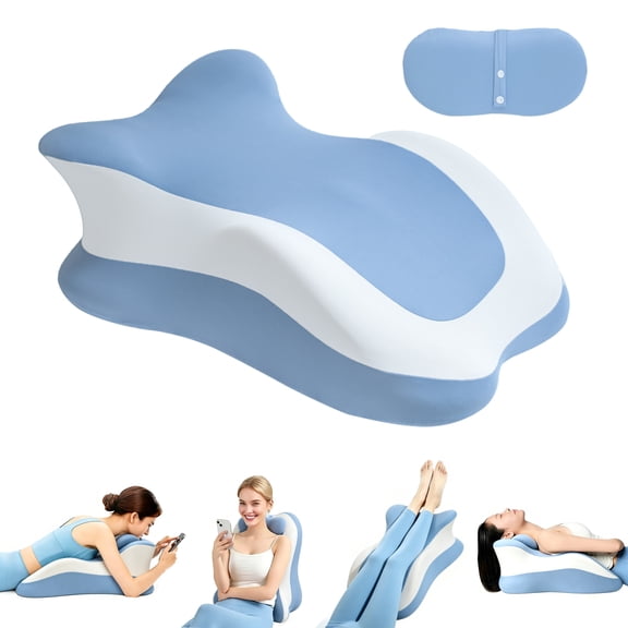 Ergonomic Memory Foam Wedge Pillow, Multi-Position Body Support Cushion, Curved Support Pillow with Removable Washable Cover for Bed, Sofa and Floor