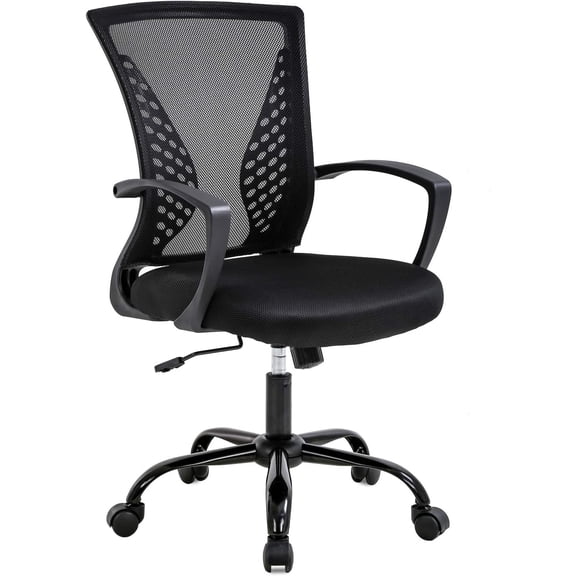 Ergonomic Mesh Desk Chair with Lumbar Support, Adjustable Height and Armrests, Mid-Back Rolling Swivel Task Chair, Black