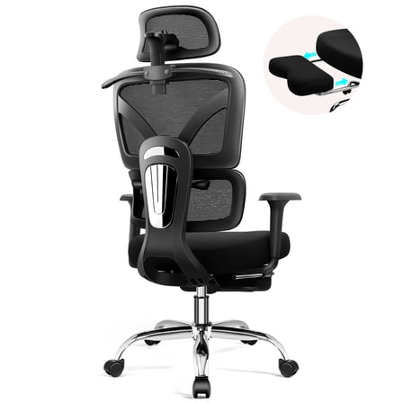 COOLHUT Ergonomic Mesh Office Chair with Footrest, Big and Tall Computer Desk Chair with Adjustable Lumbar Support, Headrest and Armrest, High Back Home Office Chair for Workspace, 300LBS, Black