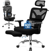 COOLHUT Ergonomic Mesh Office Chair with Footrest, Big and Tall Computer Desk Chair with Adjustable Lumbar Support, Headrest and Armrest, High Back Home Office 