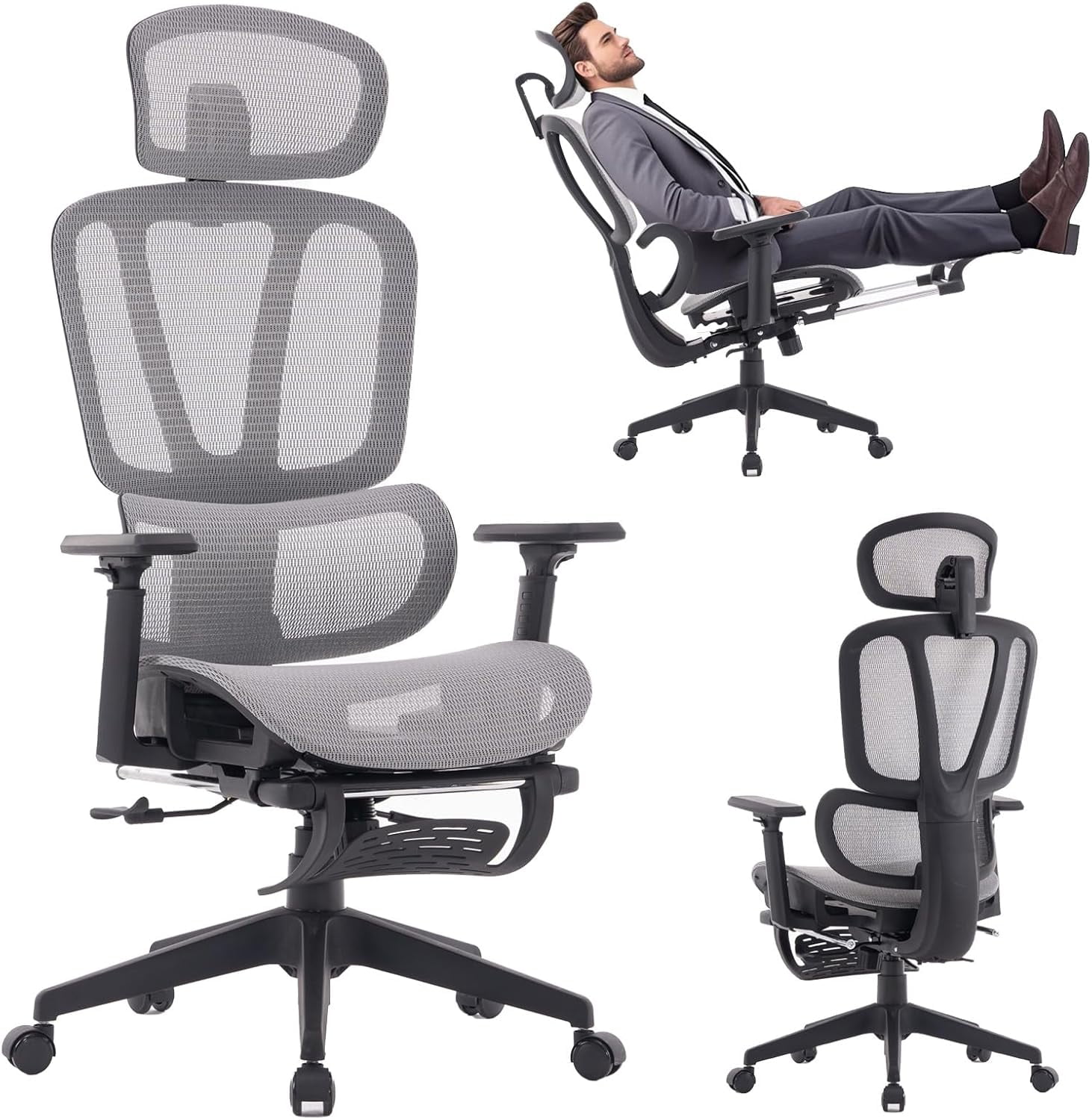 Ergonomic Mesh Office Chair, Adjustable Lumbar High Back Desk Chair ...