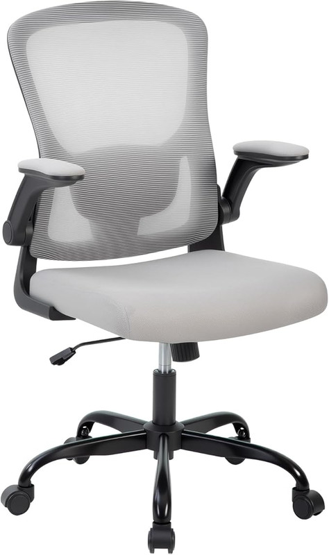 Ergonomic Mesh Office Chair - Adjustable Lumbar Support, Flip-Up Armrests | Comfy Rolling Computer Chair for Home Office & Study | Breathable, Stylish Executive Chair with Smooth Casters(Grey)