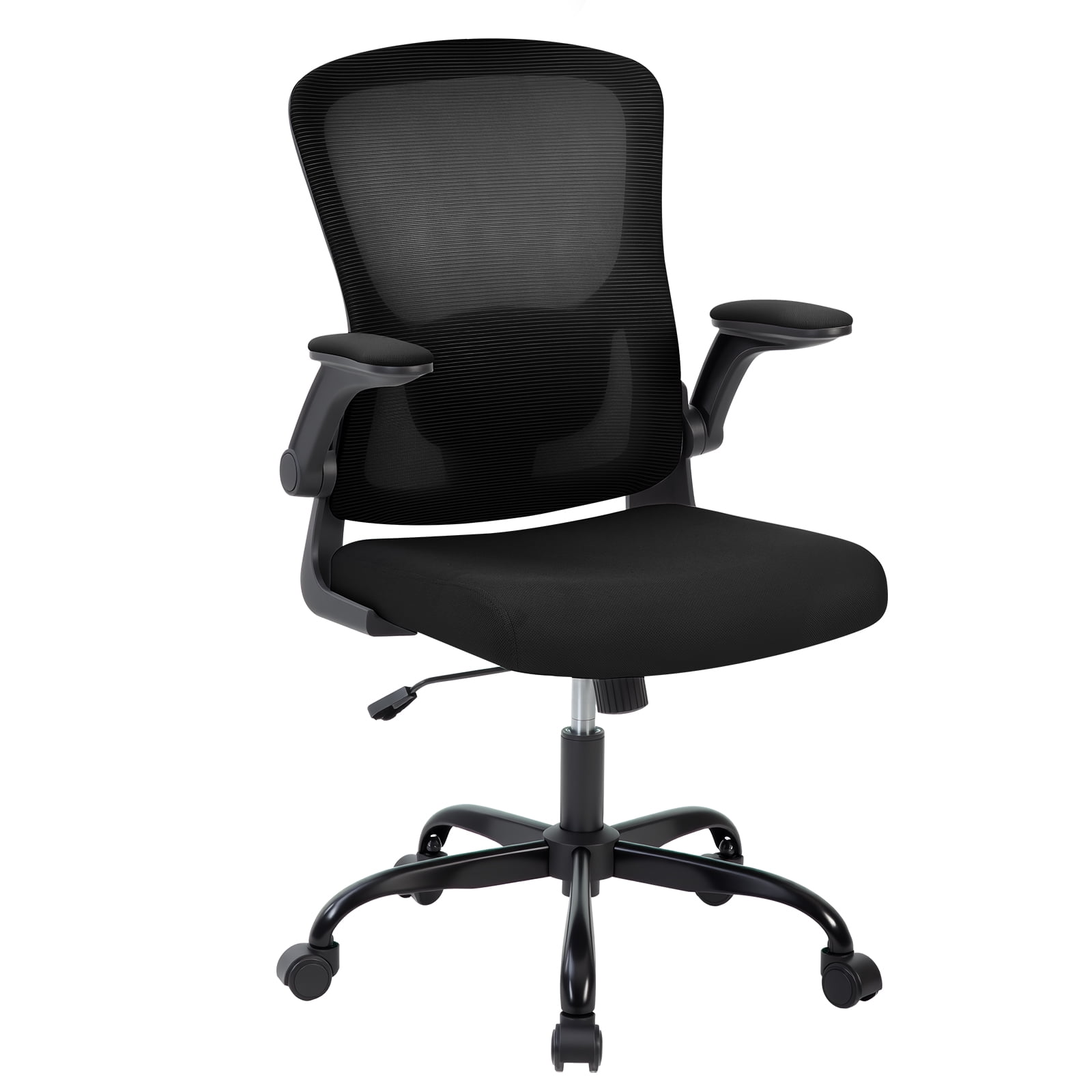 Ergonomic Mesh Office Chair – Adjustable Lumbar Support, Turn over-Up Arms, High Back Swivel Desk Chair, Comfortable Rolling Executive Task Chair for Home Office or Study – Black Frame Black Net