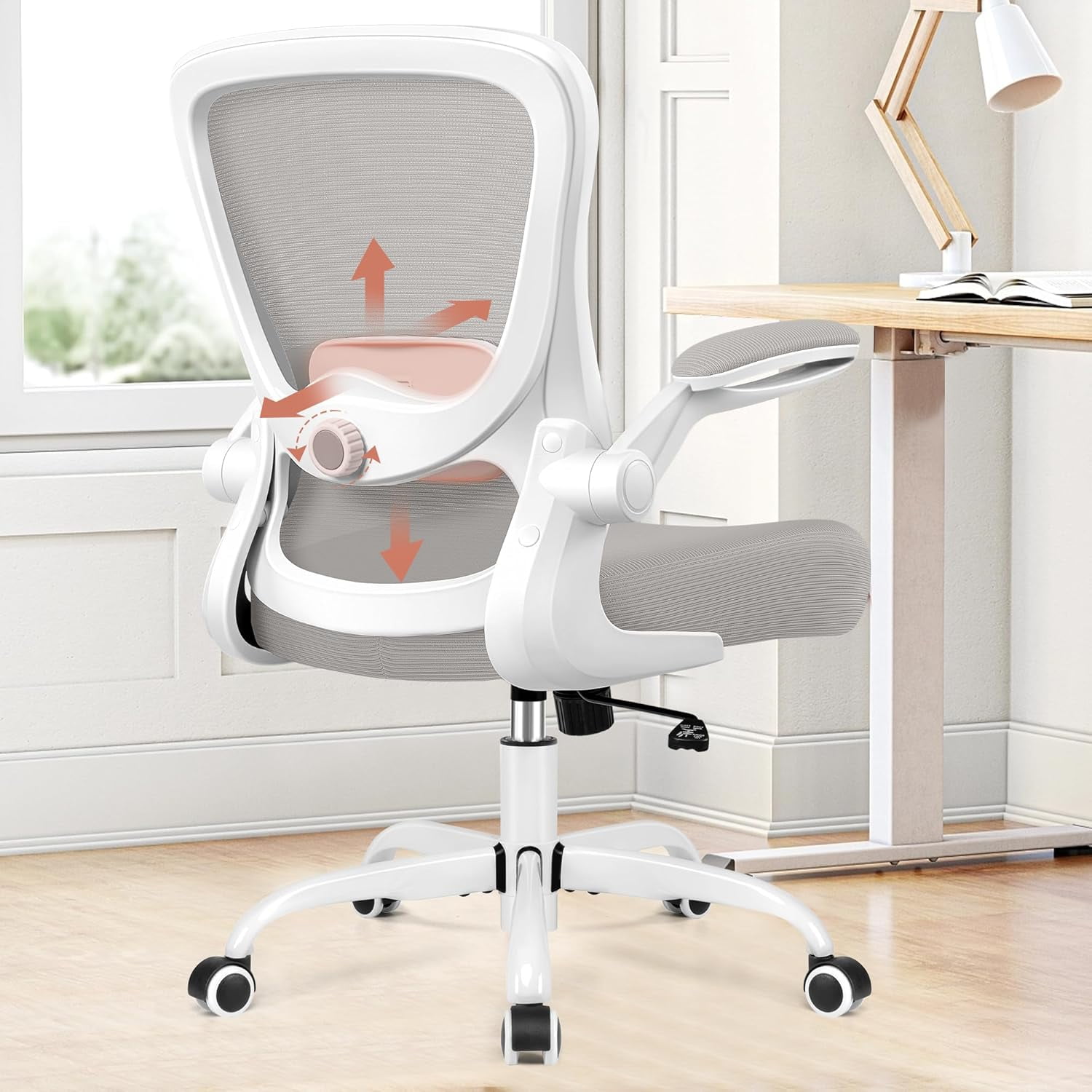 Ergonomic Mesh Office Chair with FlipUp Armrests, Lumbar Support