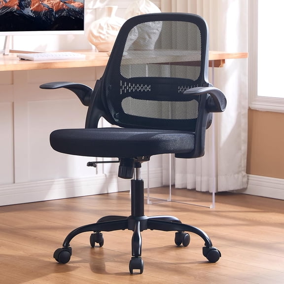 Ergonomic Mesh Office Chair, Flip-Up Arms, Adjustable Height, Breathable Mesh Back & Thick Cushion Seat, 360 Swivel Rolling Computer Desk Chair, BIFMA Certified, Supports 300 lbs, Black