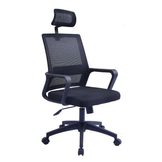 Ergonomic Mesh Office Chair, High Back Desk Chair - Adjustable Headrest and Height, Fixed Armrest -  Tilt Function, Comfortable Back Support and Roller Wheels, Swivel Computer Task Chair