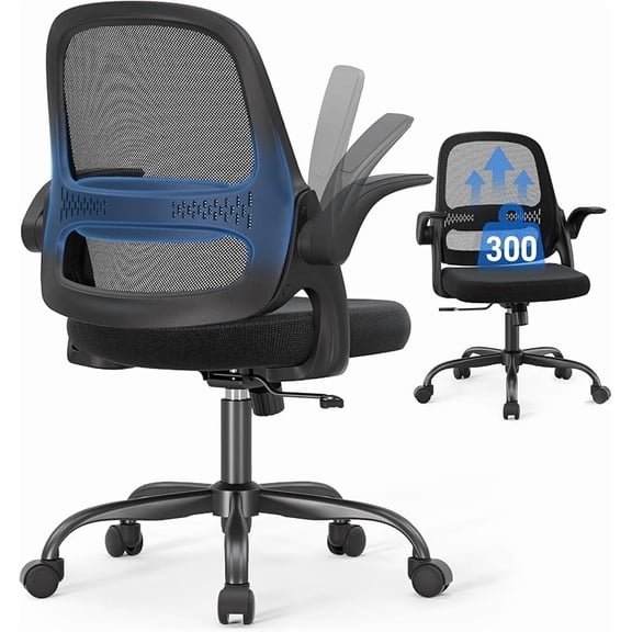 Ergonomic Mesh Office Chair for Home Office, Flip-Up Arms, Breathable Mesh Back & Thick Seat Cushion, Swivel Rolling Computer Desk Chair – BIFMA Certified, Supports 300 lbs (White Frame/Gray Seat)