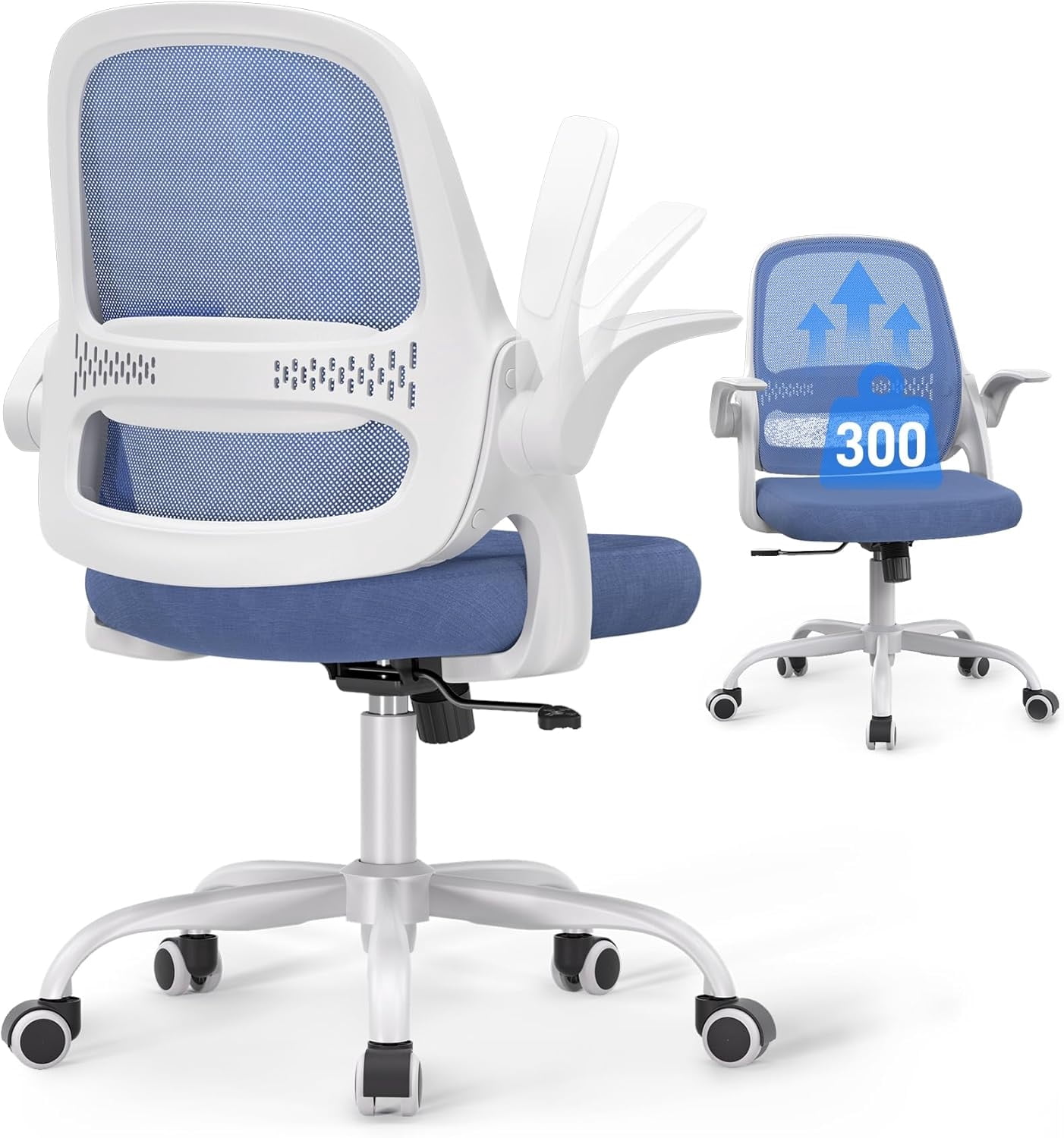 Ergonomic Mesh Office Chair for Home Office, Flip-Up Arms, Breathable Mesh Back & Thick Seat Cushion, Swivel Rolling Computer Desk Chair，Supports 300 lbs