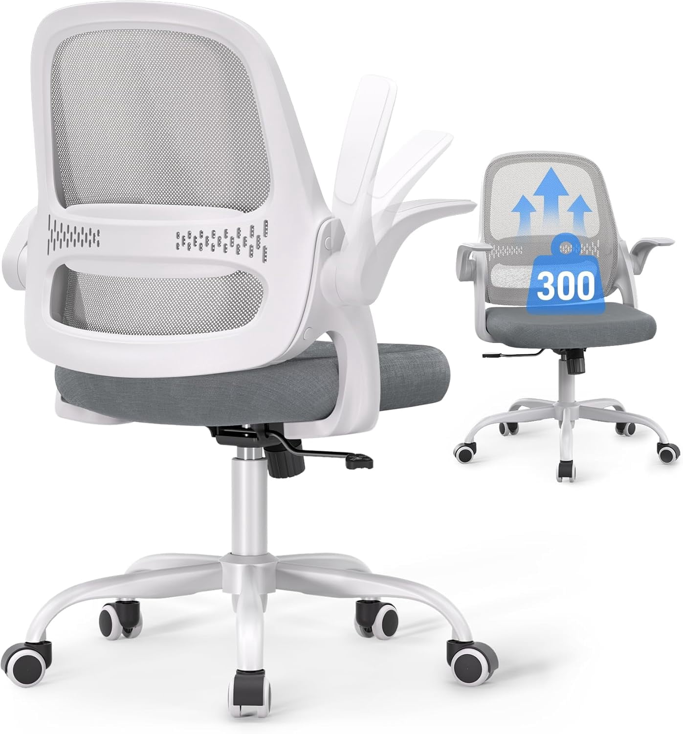 Ergonomic Mesh Office Chair for Home Office, Flip-Up Arms, Breathable Mesh Back & Thick Seat Cushion, Swivel Rolling Computer Desk Chair，Supports 300 lbs