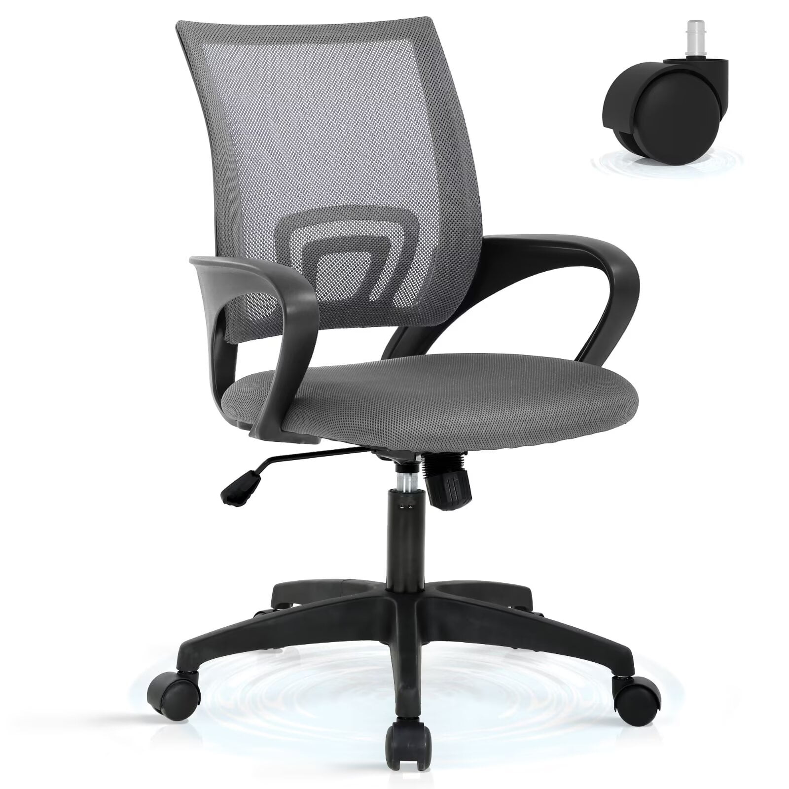 YRLLENSDAN Mesh Office Chair with Lumbar Support and Armrest, Comfortable Desk Chairs with Wheel, Home Swivel Chair with Adjustable Height and Tilt, Grey