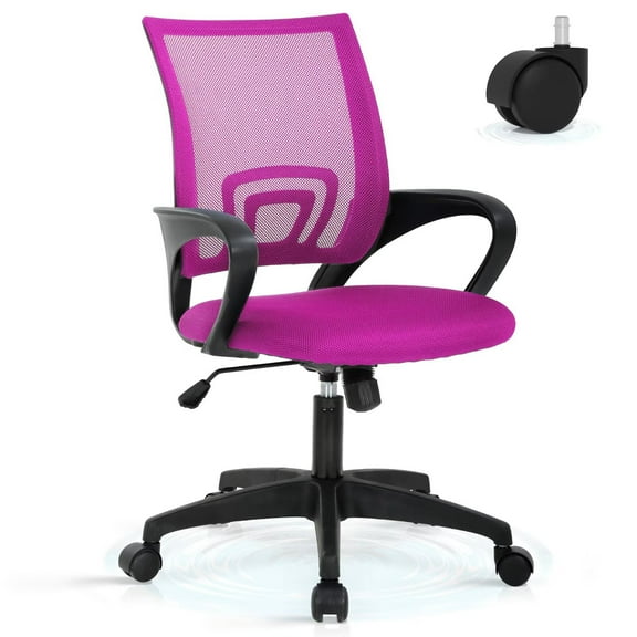 YRLLENSDAN Mesh Office Chair with Lumbar Support and Armrest, Comfortable Desk Chairs with Wheel, Home Swivel Chair with Adjustable Height and Tilt, Pink