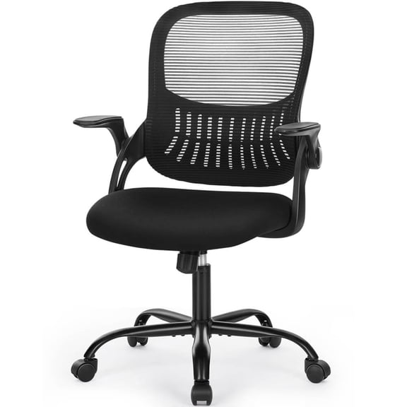 Ergonomic Mesh Office Chair, Mid-Back Computer Desk Chair with Adjustable Height, Flip-Up Armrests & Built-In Lumbar Support for Home Office, Black