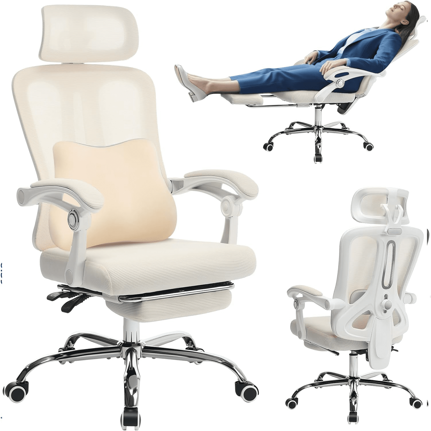 Ergonomic Mesh Office Chair with Retractable Footrest Executive High Back Computer Desk Chair with Adjustable Headrest & Lumbar Support for Home Office or Bedroom
