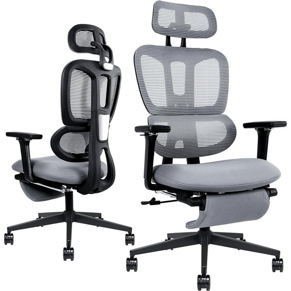 Ergonomic Mesh Office Chair with Retractable Footrest - High Back Computer Chair, Lumbar Support, Adjustable Armrest and Headrest, Durable Base - Multifunctional Home Office Desk Chair for Adults