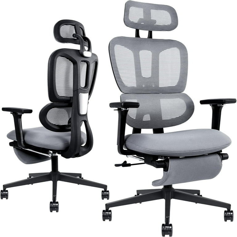 Ergonomic Mesh Office Chair with Retractable Footrest High Back Computer Chair Lumbar Support Adjustable Armrest and Headrest Base Multifunctional