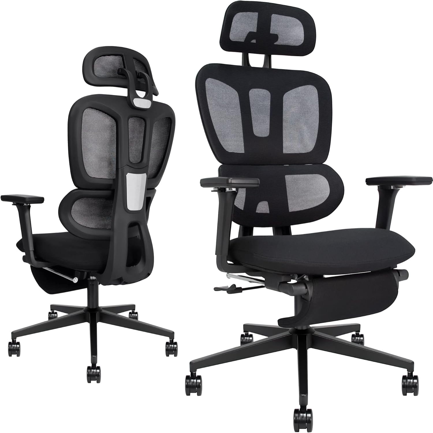 Ergonomic Mesh Office Chair with Retractable Footrest High Back