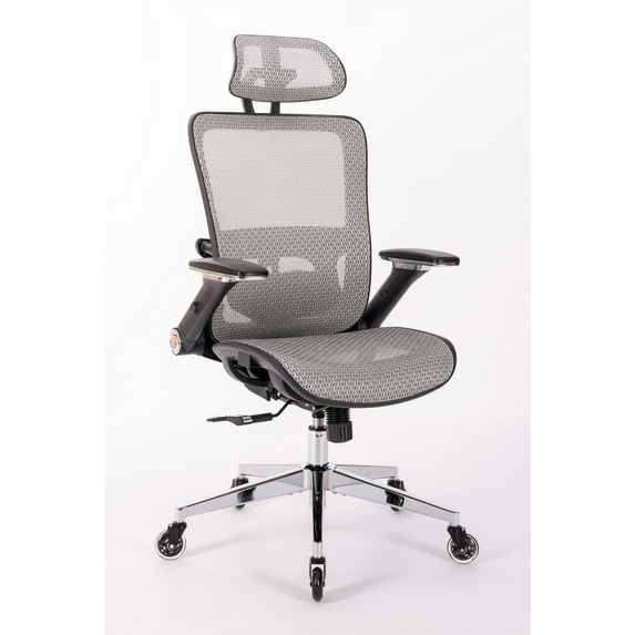 Ergonomic Mesh Office Chair, Rolling Home Desk Chair with 4D Adjustable Flip Armrests, Adjustable Lumbar Support and Blade Wheels, Swivel Office Chair Executive Chair for Home Office, Gray