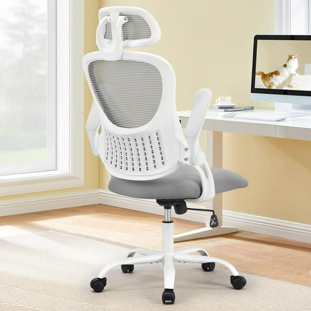Ergonomic Mesh Office Chair with Adjustable Headrest, Lumbar Support, and Flip-Up Arms — Grey
