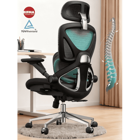 Ergonomic Mesh Office Chair with Adjustable Lumbar Support, Flip-Up Arms, Headrest, Swivel Task Chair for Home Office