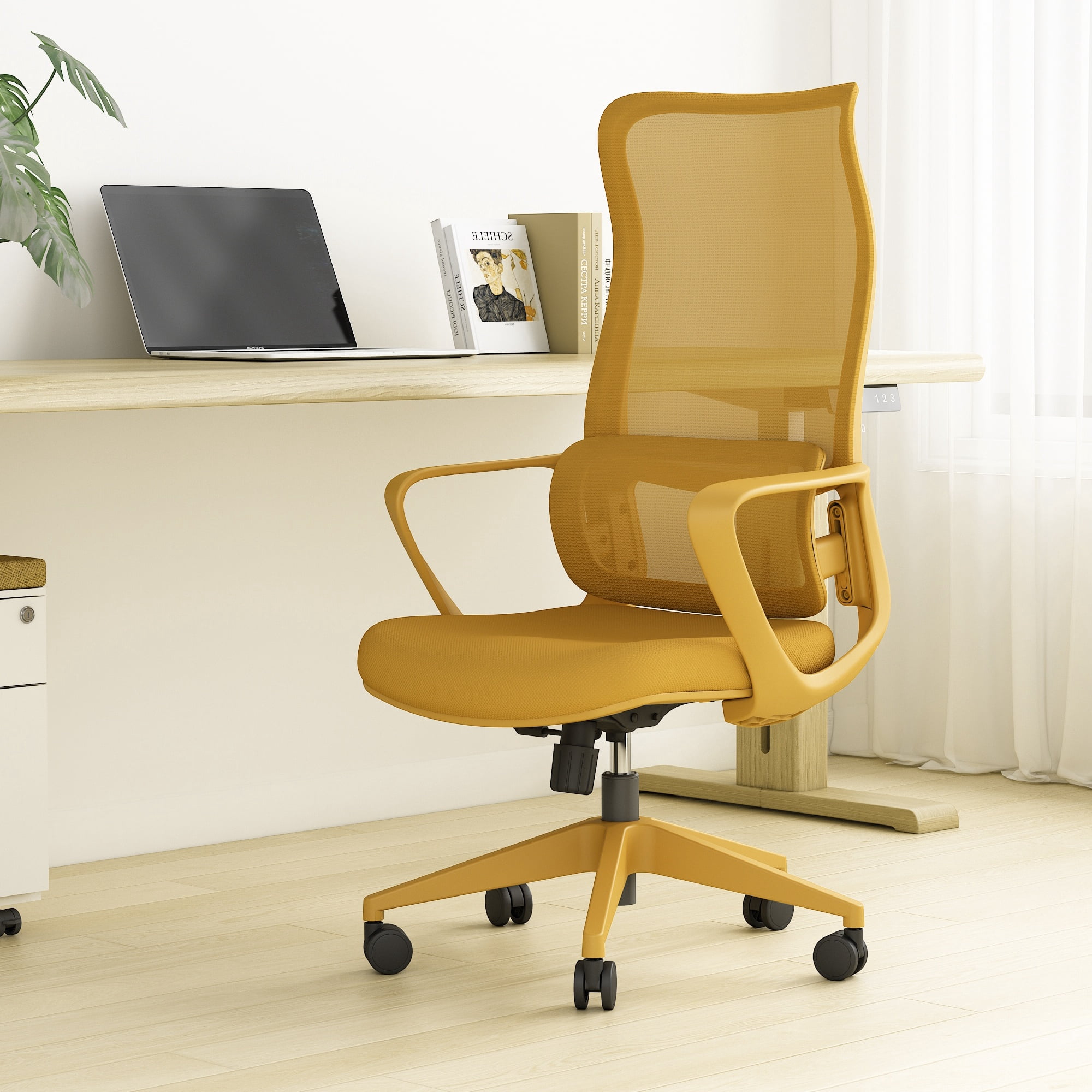 Ergonomic Mesh Office Chair with Adjustable Lumbar Support, Modern High Back Executive Task Chair, Breathable Computer Chair for Home Office, Yellow