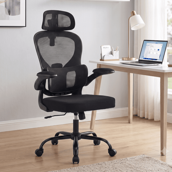 Ergonomic Mesh Office Chair with Headrest, Lumbar Support & Flip-Up Arms