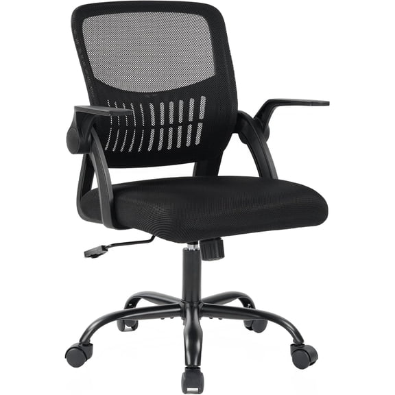 Ergonomic Mid-Back Office Chair with Lumbar Support, Rocking Function, Height Adjustment, Flip-Up Armrests, 360    Swivel, Black Mesh Back