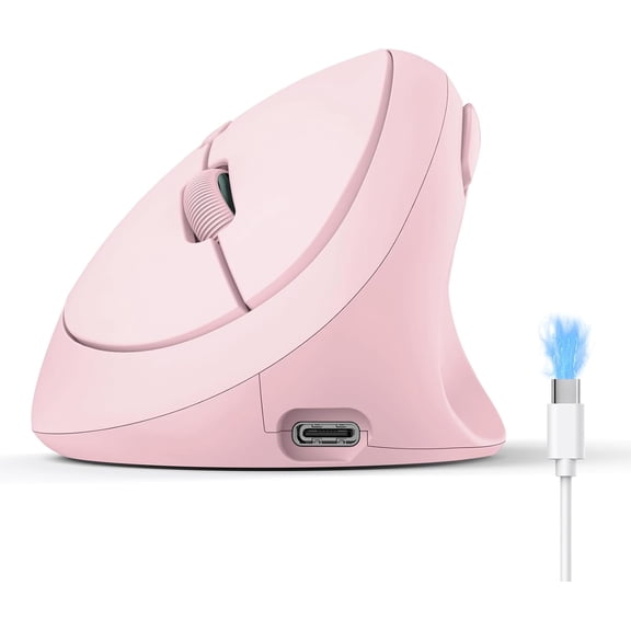 Ergonomic Mouse, Bluetooth Wireless Vertical Mouse, Rechargeable Battery, Quiet Clicks, 4800 DPI Adjustable, BT5.0/3.0 & 2.4G Connect, Easy to use, Wide Compatibility - Pink