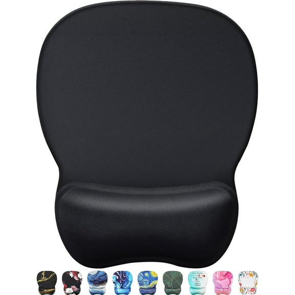 Ergonomic Mouse Pad with Gel Wrist Rest, Smooth Wrist Support Surface, Non-Slip PU Base for Pain Relief, Comfortable Mousepad for Computer, Laptop, Office & Home, 9.4 x 8.1 in, Black
