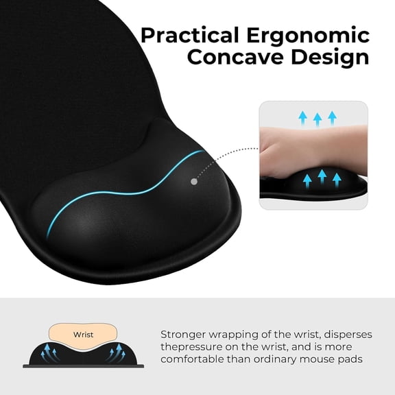 Ergonomic Mouse Pad with Gel Wrist Rest Support Middle Concave Design, Relieve Wrist Pain Mousepad, Non-Slip Base for Laptop, Computer, Office Desk Accessories, Carpal Tunnel Syndrome