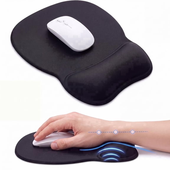 Ergonomic Mouse Pad with Wrist Rest, Non-Slip Base and Smooth Surface for Office & Home, 9.6 x 8.1 in, Black