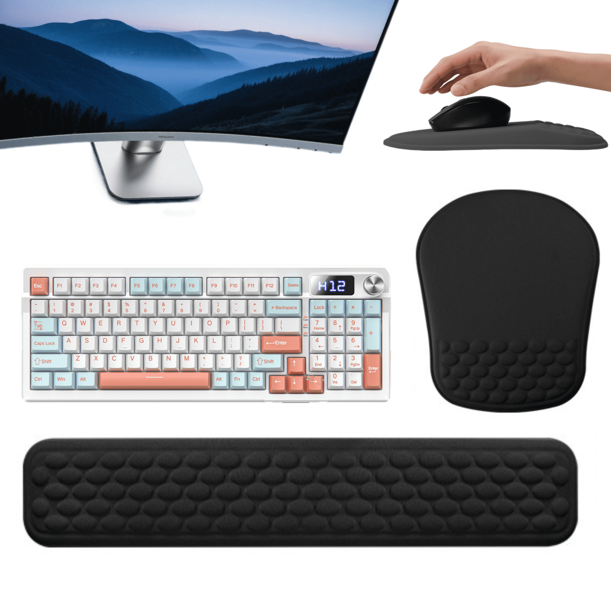 4-in-1 Gaming Mouse Pad Set With Wrist Rests - Large 31.5x11.8 Inch Desk Mat & Coaster