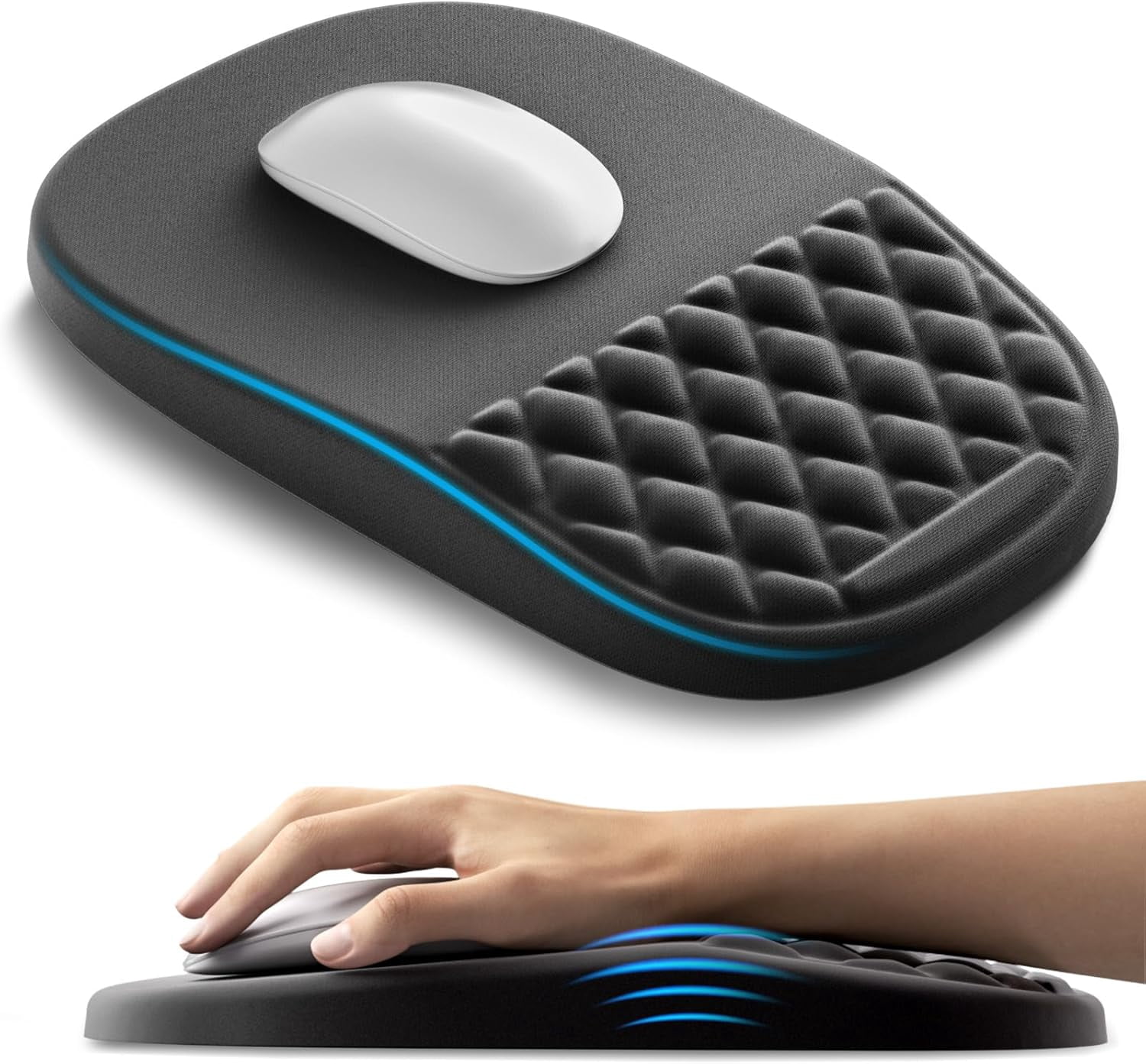 Ergonomic Mouse Pad with Wrist Rest 2 in 1 Mousepad Support Memory Foam Desk Mat Massage Nubs & Gel PU Non-Slip Base Suitable for Office Gaming Black
