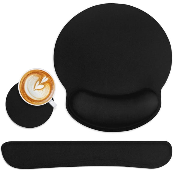 Ergonomic Mouse Pad with Wrist Rest, Comfortable Keyboard Wrist Rest, Memory Foam Wrist Rest for Computer Keyboard, Mouse Pad Set for Easy Typing & Pain Relief for Office & Home, Black