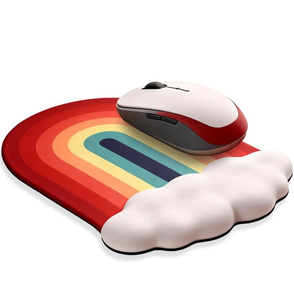 Ergonomic Mouse Pad with Wrist Rest, Cute Cloud Rainbow Gaming Mousepad with Non-Slip Base and Waterproof Surface, 10.2 x 7 Inch for Desk, Computer, Laptop, Office, and Home