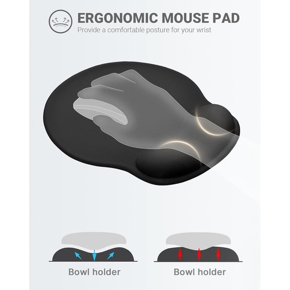 Ergonomic Mouse Pad with Wrist Rest, Large Mousepad(10.6'' x 9''), Wrist Support Mouse Mat with Non-Slip Base, Pain Relief for Laptop & Computer (Black)