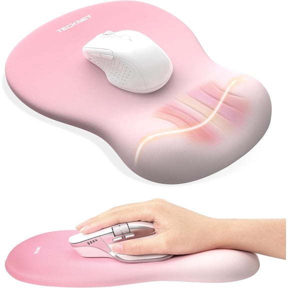Ergonomic Mouse Pad with Wrist Rest, Memory Foam Mousepad with Wrist Support, Smooth Surface, Middle Concave & Non-Slip Base for Laptop/PC, Pain Relief for Home Office Gaming, Pink