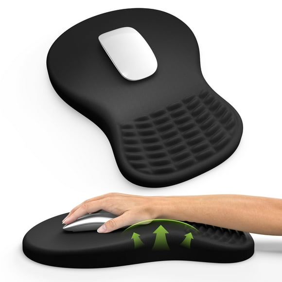 Ergonomic Mouse Pad with Wrist Rest, Memory Foam Wrist Support for Carpal Tunnel Pain Relief, Non-Slip PU Base, Comfortable Mousepad for Office Home (Black)