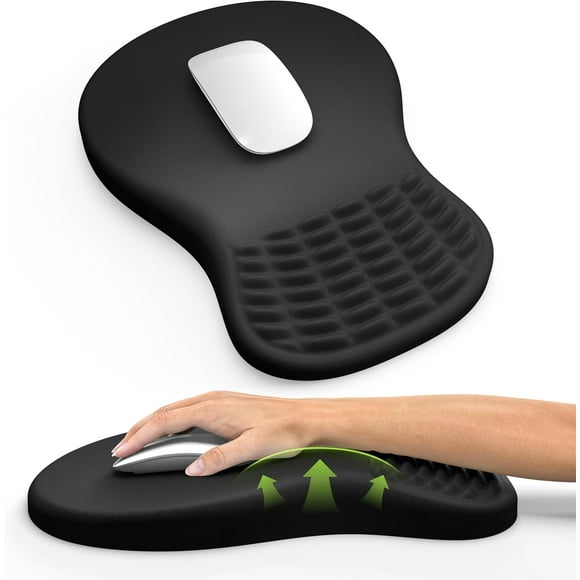 Ergonomic Mouse Pad with Wrist Rest, Memory Foam Wrist Support for Carpal Tunnel Pain Relief, Non-Slip PU Base, Comfortable Mousepad for Office Home (Black)
