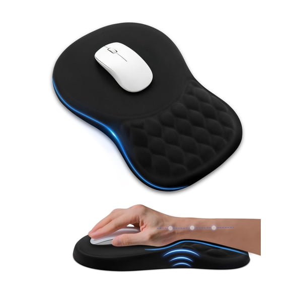 Ergonomic Mouse Pad with Wrist Rest, Slope Design Memory Foam Support, Smooth Lycra Surface, Non-Slip PU Base, Comfortable Mouse Mat for Office, Home, Computer Desk (Black)