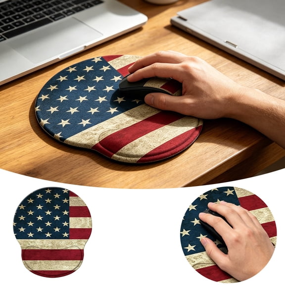Ergonomic Mouse Pad with Wrist Support American Flag Mouse Pad with Wrist Rest Relieve Wrist Pain Mousepad Non- Rubber Base Smooth Surface for Computers Laptop Office Home Accessories 1PC