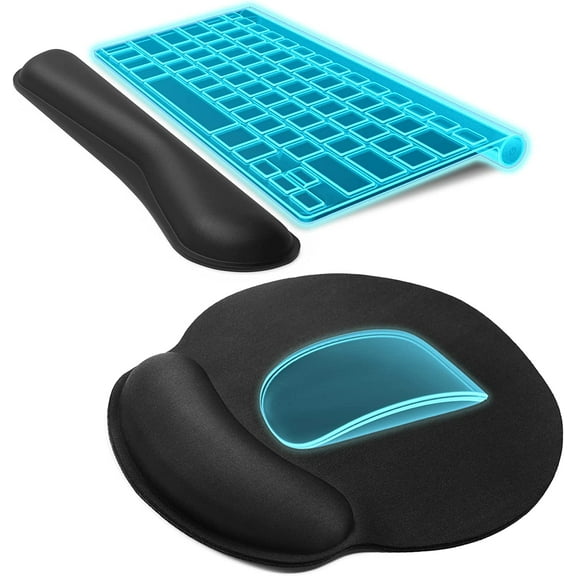 Ergonomic Mouse Pad with Wrist Support, Comfortable Keyboard Wrist Rest, Memory Foam Wrist Pad for Keyboard, Mouse Pad Sets for Easy Typing & Pain Relief for Computer, Office & Home, Black