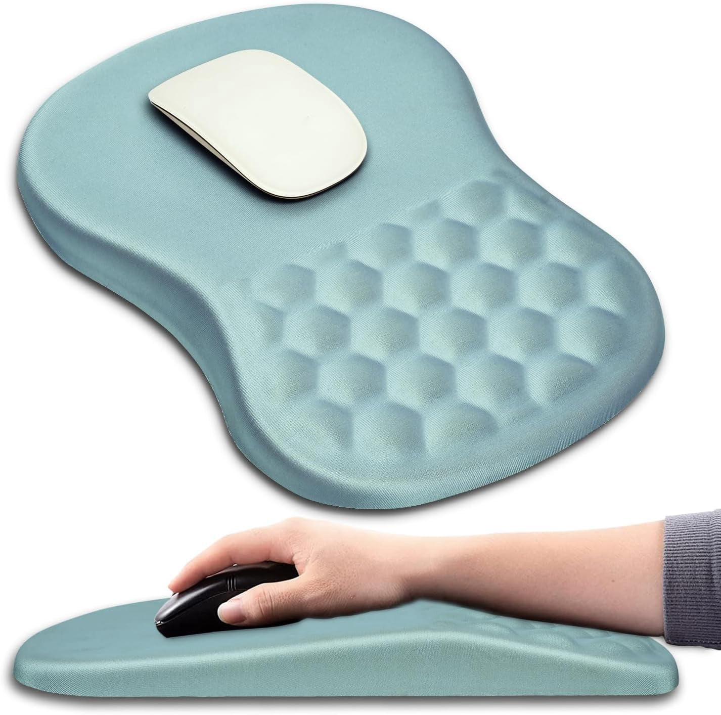 Ergonomic Mouse Pad Wrist Support with Massage Design, Wrist Rest Pain Relief Mousepad with Memory Foam&Non-Slip PU Base, Mouse Pads for Wireless Mouse & Desk (12x8 inch,Black)