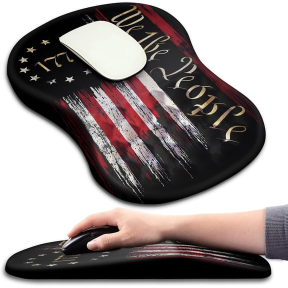 Ergonomic Mouse Pad Wrist Support with Massage Design, Wrist Rest Pain Relief Mousepad with Memory Foam&Non-Slip PU Base, Mouse Pads for Wireless Mouse & Desk (12x8 inch,Flag)
