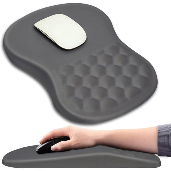 Ergonomic Mouse Pad Wrist Support with Massage Design, Wrist Rest Pain Relief Mousepad with Memory Foam&Non-Slip PU Base, Mouse Pads for Wireless Mouse & Desk (12x8 inch,Light Grey)