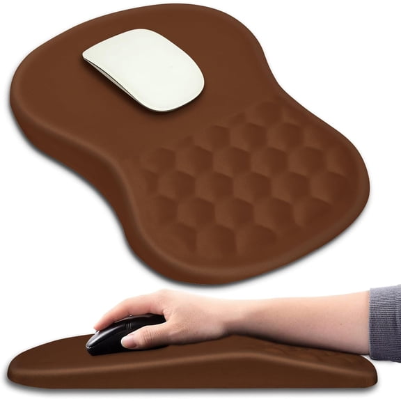 Ergonomic Mouse Pad Wrist Support with Massage Design, Wrist Rest Pain Relief Mousepad with Memory Foam&Non-Slip PU Base, Mouse Pads for Wireless Mouse & Desk (12x8 inch,Brown)