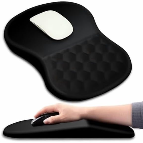 Ergonomic Mouse Pad Wrist Support with Massage Design, Wrist Rest Pain Relief Mousepad with Memory Foam&Non-Slip PU Base, Mouse Pads for Wireless Mouse & Desk (12x8 inch,Black)