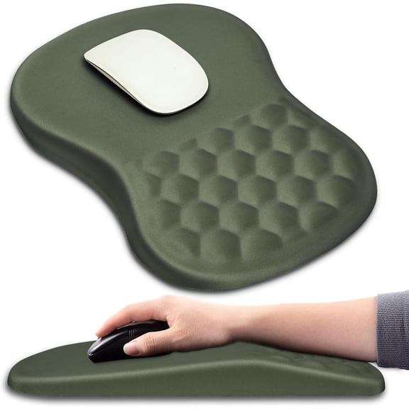Ergonomic Mouse Pad Wrist Support with Massage Design, Wrist Rest Pain Relief Mousepad with Memory Foam&Non-Slip PU Base, Mouse Pads for Wireless Mouse & Desk (12x8 inch,Olive Green)